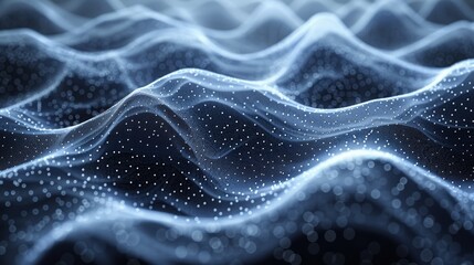 Poster - Abstract representation of flowing waves with shimmering particles at dusk