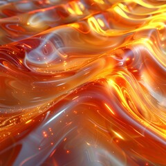 Poster - Abstract orange and gold fluid texture flowing gently with sparkles, creating a warm and vibrant atmosphere