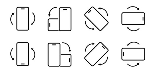 Rotate mobile phone. Smartphone icon set. Device rotation sign. Rotate Mobile phone icon set. Rotate phone line icon vector illustration