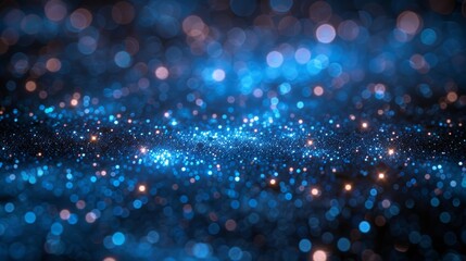 Poster - a vibrant close-up of shimmering blue and orange particles in a cosmic setting at night showcasing t