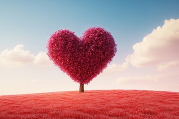 A red heart-shaped tree. Valentine background. The feeling of love. Valentine's day illustration.