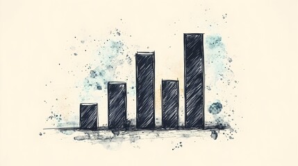 Poster - Meticulous Hand Drawn Bar Chart Visualizing Quarterly Sales Data for Small Enterprise  Minimalist Monochrome Style with Precise Geometric Lines Muted Color Palette