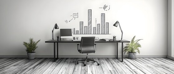 Poster - meticulously hand drawn bar graph visualizing quarterly metrics technical engineering diagrams influ