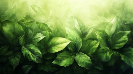 Wall Mural - lush green leaves illuminated by soft light in a natural setting during the early morning hours