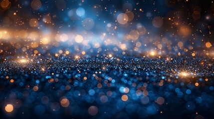 Poster - Sparkling blue and gold bokeh lights create a dreamy atmosphere on a dark background