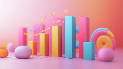 Poster - sleek and vibrant 3d data visualization with dynamic bar charts and modern geometric shapes clean li