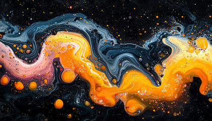 Sticker - Vibrant colors paint liquid drop on dark backdrop generated by AI