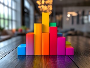 Poster - Striking 3D rendered infographic with colorful and bold geometric bar graph data visualization elements showcasing a contemporary and playful approach to data analysis and representation