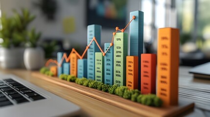 Poster - technical depicting detailed business growth data visualization using bar charts graphs and numerica