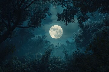 Wall Mural - full moon through trees