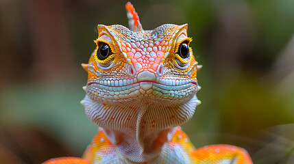 Wall Mural - Amazon Whiptail Lizard head, its eyes and scales detailed with a soft focus background