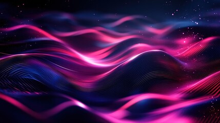 Fototapete - Dark abstract background with glowing waves and gradient lines, ideal for futuristic tech designs