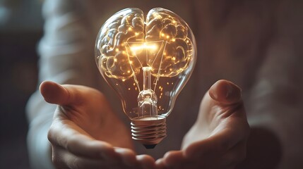 Poster - Visionary Brain Lightbulb - Conceptual 3D depicting the power of innovative thinking,creativity,and business growth potential. This image symbolizes the illumination of ideas,vision.
