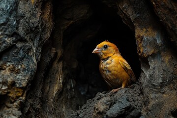 Canvas Print - Yellow Bird in Tree Hole