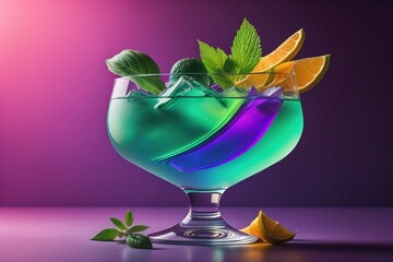 Cocktail in a glass on a solid color background. ai generative