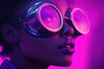 Canvas Print - Woman with goggles in purple light