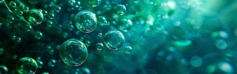 Wall Mural - bubbles are floating in the air in a green background