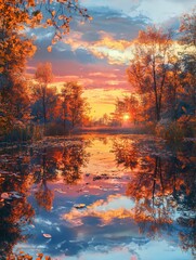 Wall Mural - Lake Sunset Reflection