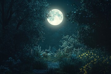 Wall Mural - Full moon shining brightly in night sky