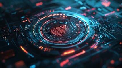 Poster - Cybernetic Core: A mesmerizing close-up of a futuristic, glowing circuit board