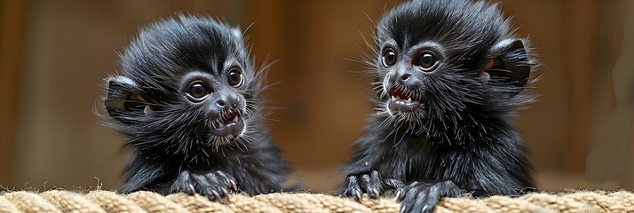 Wall Mural - Pair of Amazon Black Tamarins interacting, their playful behavior captured