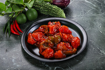 Poster - Chinese cuisine - chicken in sweet and sour sauce