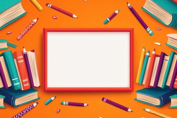 Sticker - Back to School Frame with Books and Pencils.