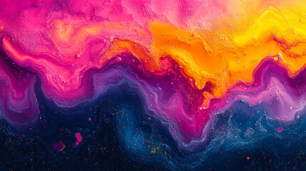 Poster - vibrant abstract color explosion with electric pink, fiery orange, and deep blue hues in fluid textu