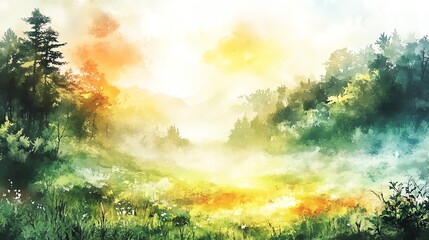 Poster - Misty Forest Sunrise