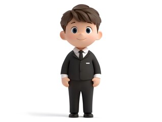 Aufkleber - 3D animated full body character of a young boy wearing a television producer uniform standing centered on a plain white background with no shadows or other elements  The character has a clean