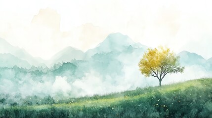 Wall Mural - Solitary Tree in Mountainous Landscape