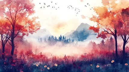 Poster - Misty Mountain Autumn Landscape