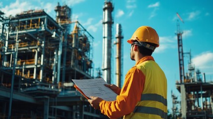 Aufkleber - Construction Worker Planning Contractor Checking at site gas, oil, energy and factory construction.