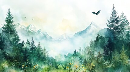 Wall Mural - Watercolor Mountain Landscape