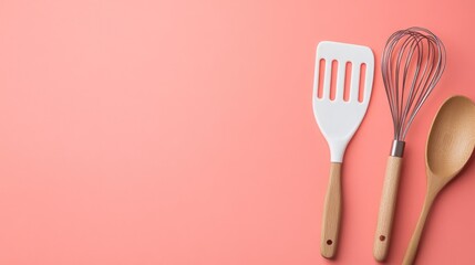 Canvas Print - Kitchen Utensils on Pink Background