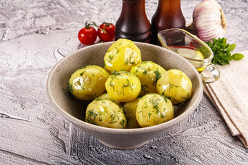 Canvas Print - Young boiled potato with dill