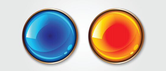 Poster - set of realistic blue yellow glossy circle button vector illustration.