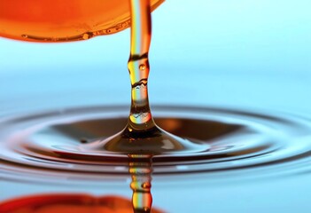 water drop splash in a glass, orange-colored shot of water