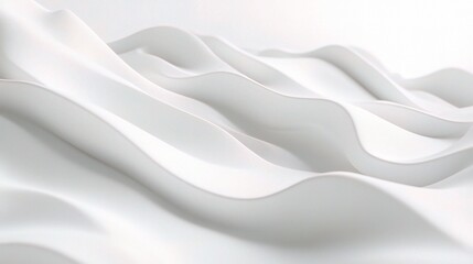 Poster - Abstract White Waves: A minimalist and serene abstract background featuring undulating white waves against a clean white backdrop. This image evokes tranquility, purity, and a sense of calm.  