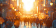© S.JR Stocker - A blurred background of people walking in a city center during sunset, with a focus on the bokeh effect.