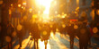 © S.JR Stocker - A blurred background of people walking in a city center during sunset, with a focus on the bokeh effect.