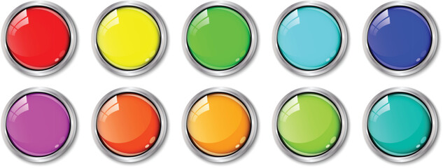 Poster - set of different color realistic glossy circle button art vector illustration.