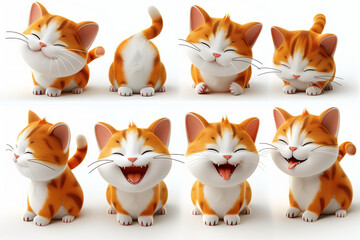 Cat, Set of funny Kittens, Cartoon style emoji style, Cartoon cat in many poses, Ai Generate.