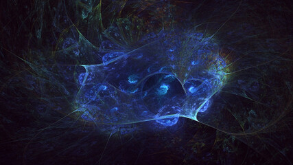 Poster - 3D rendering abstract blue fractal light background. Its not AI Generatd illustration.