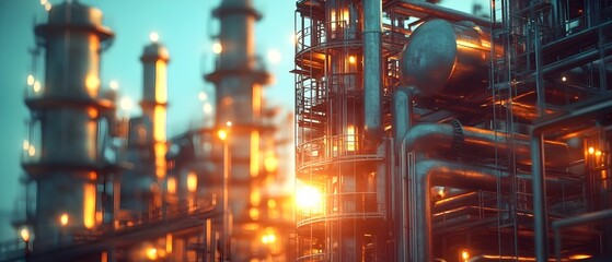 Poster - Detailed view of large scale industrial refining and purification processes showcasing the complex machinery and technological advancements involved in refining and purifying various materials