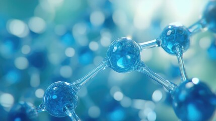 Macro view of transparent blue science molecules model isolated blurred background