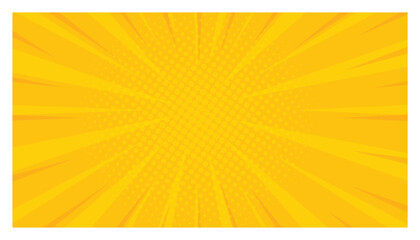 Poster - Pop art yellow comics book. comic magazine cover. sunburst vector. sun rays yellow background with halftone