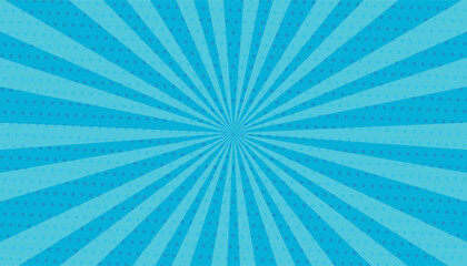 Blue comic background with sun burst and dots. high quality comic book style background. pop art background