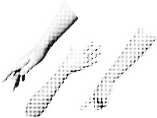 Wall Mural - vector element set in retro halftone style. human hand gesturing with halftone dotted pattern. pop a