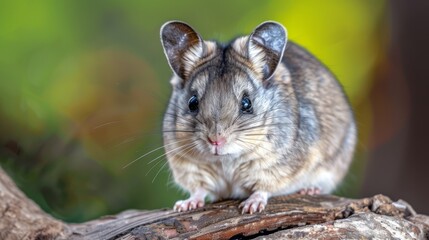 Wall Mural -  A tight shot of a small rodent on a tree branch against a softly blurred background